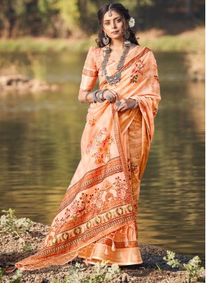 Orange Jacquard Border Saree