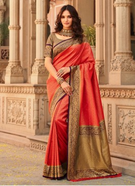 Orange Kanjivaram Silk Ceremonial Classic Saree