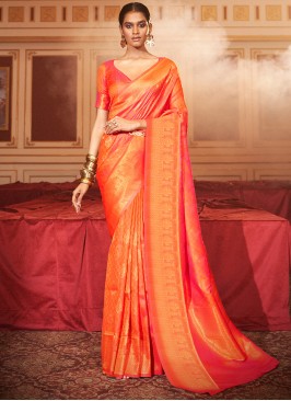 Orange Mehndi Trendy Saree