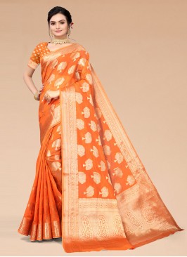 Orange Organza Weaving Classic Saree