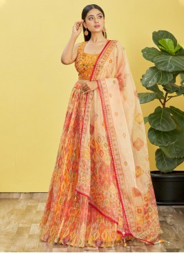 Orange Organza Wedding Trendy Lehenga Choli