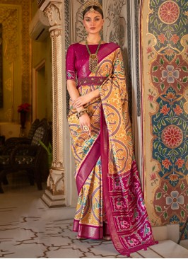 Orange Patola Silk  Designer Saree