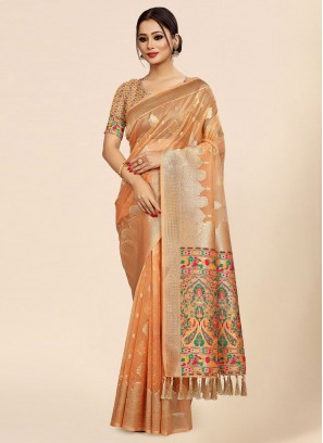 Orange Sangeet Contemporary Saree