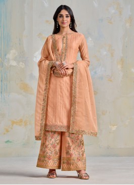 Orange Satin Ceremonial Straight Salwar Kameez