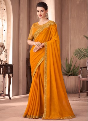 Orange Silk Border Contemporary Saree