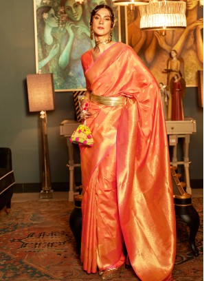 Orange Silk Reception Contemporary Style Saree