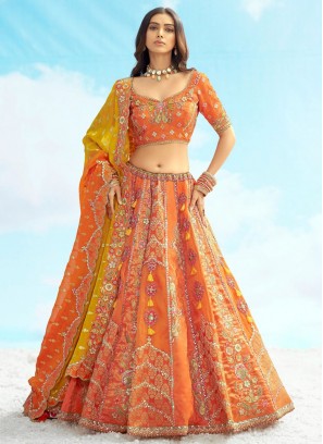 Orange Silk Trendy Lehenga Choli