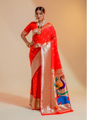 Orange Silk Weaving Saree