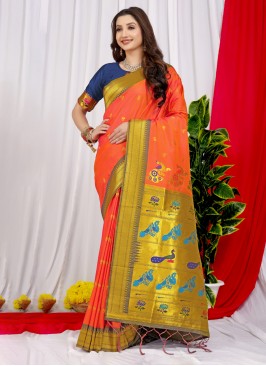 Orange Thread Trendy Saree