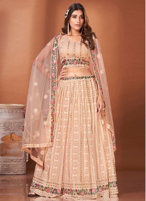 Orange Thread Work Long Choli Lehenga