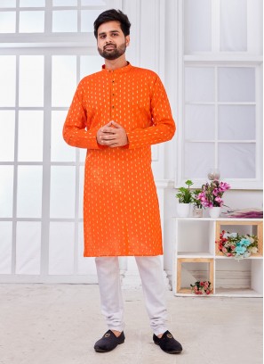 Orange Weaving Casual Kurta Pyjama