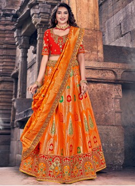 Orange Weaving Reception Lehenga Choli