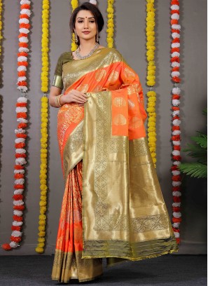 Orange Weaving Saree