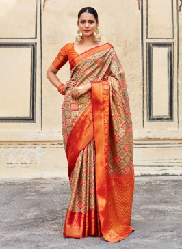 Orange Weaving Trendy Saree