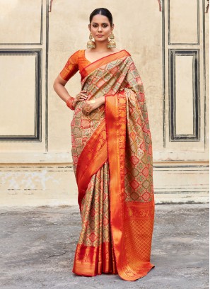 Orange Weaving Trendy Saree