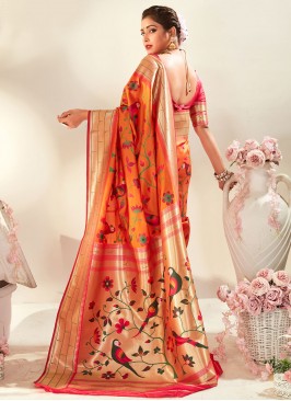 Orange Weaving Wedding Trendy Saree