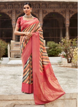 Orange Woven Contemporary Saree