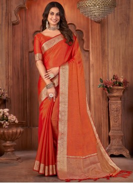 Orange Woven Trendy Saree