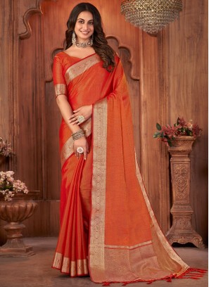 Orange Woven Trendy Saree