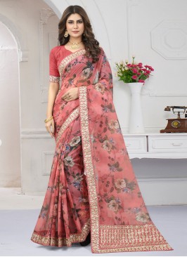 Organza Border Trendy Saree in Peach