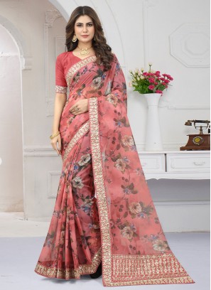 Organza Border Trendy Saree in Peach