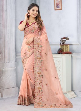 Organza Classic Designer Saree in Peach