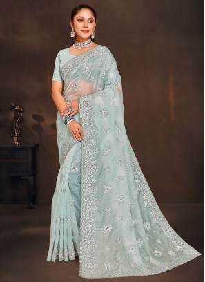 Organza Classic Saree in Sea Green