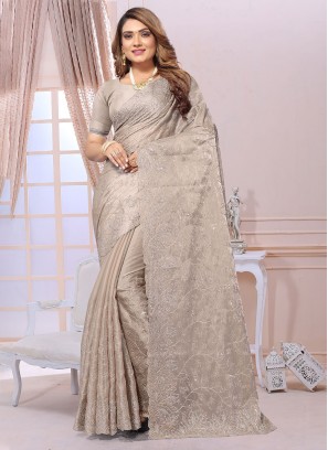 Organza Diamond Beige Contemporary Saree