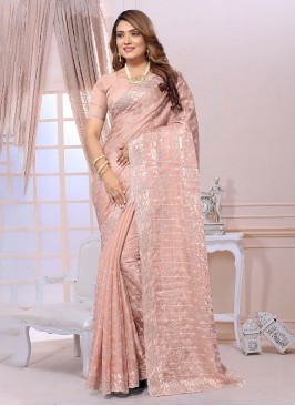 Organza Diamond Contemporary Saree in Peach