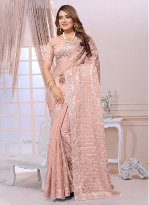 Organza Diamond Contemporary Saree in Peach