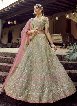 Organza Embroidered Lehenga Choli in Green