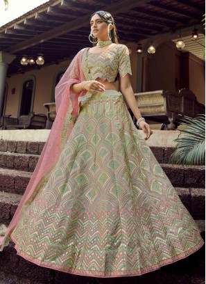 Organza Embroidered Lehenga Choli in Green