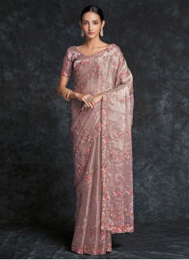 Organza Embroidered Mauve  Classic Saree