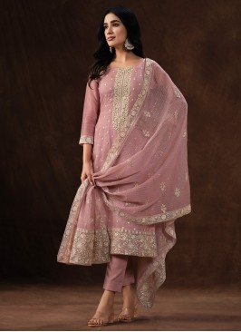 Organza Embroidered Pink Salwar Kameez