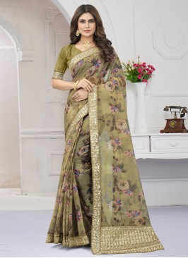 Organza Green Border Saree