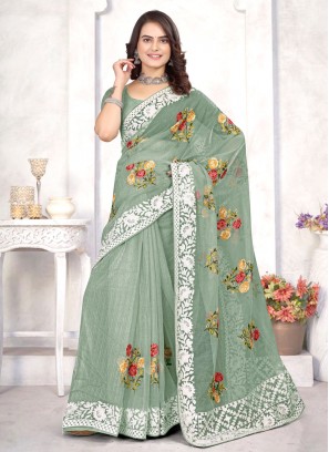 Organza Green Designer Saree