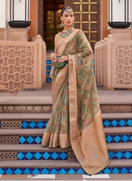 Organza Green Traditional Saree