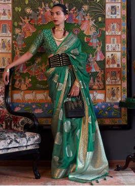 Organza Green Weaving Designer Saree