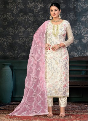 Organza Handwork Salwar Suit in Off White