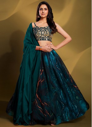 Organza Lehenga Choli in Teal