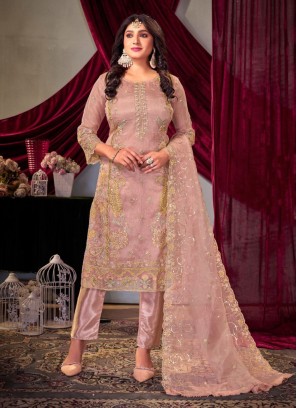 Organza Moti Peach Trendy Salwar Kameez