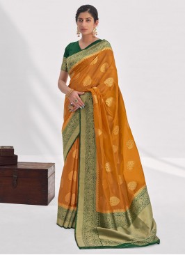 Organza Mustard Weaving Classic Saree