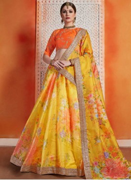 Organza Orange and Yellow Trendy Lehenga Choli