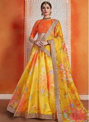 Organza Orange and Yellow Trendy Lehenga Choli