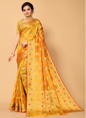 Organza Orange Traditional Saree