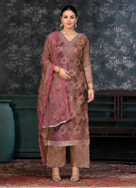 Organza Pant Style Suit in Brown