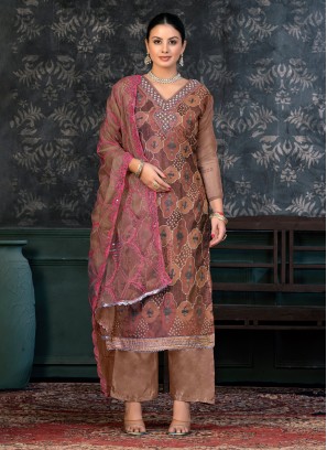 Organza Pant Style Suit in Brown