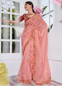 Organza Peach Designer Saree