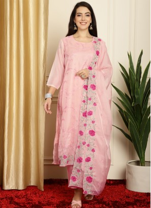Organza Pink Embroidered Designer Salwar Suit