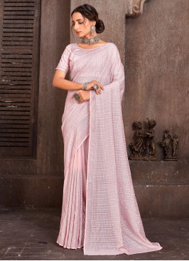 Organza Pink Embroidered Trendy Saree